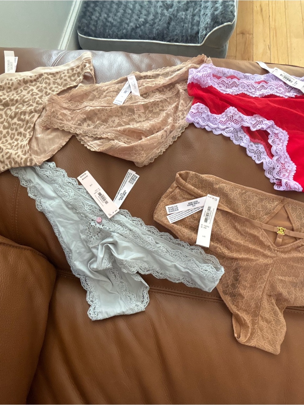NWT Victoria’s Secret Lace Bikini Pack in Beige, Red, Gray, Leopard- 5 pack!